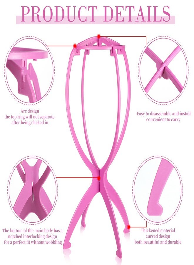 obeoby Wig Stand, Portable Wig Holder Wig Head Stand for All Wigs Travel Wig (pink(3pack)) - Image 2